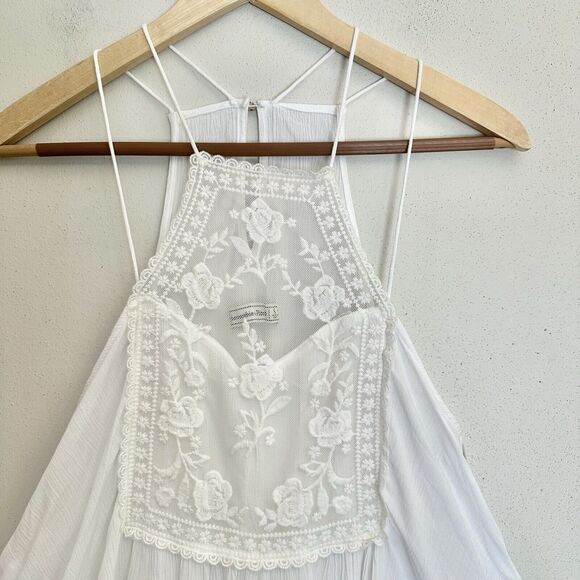 Abercrombie & Fitch White Lace Crinkle summer loose tank top shirt S‎ - Picture 2 of 13